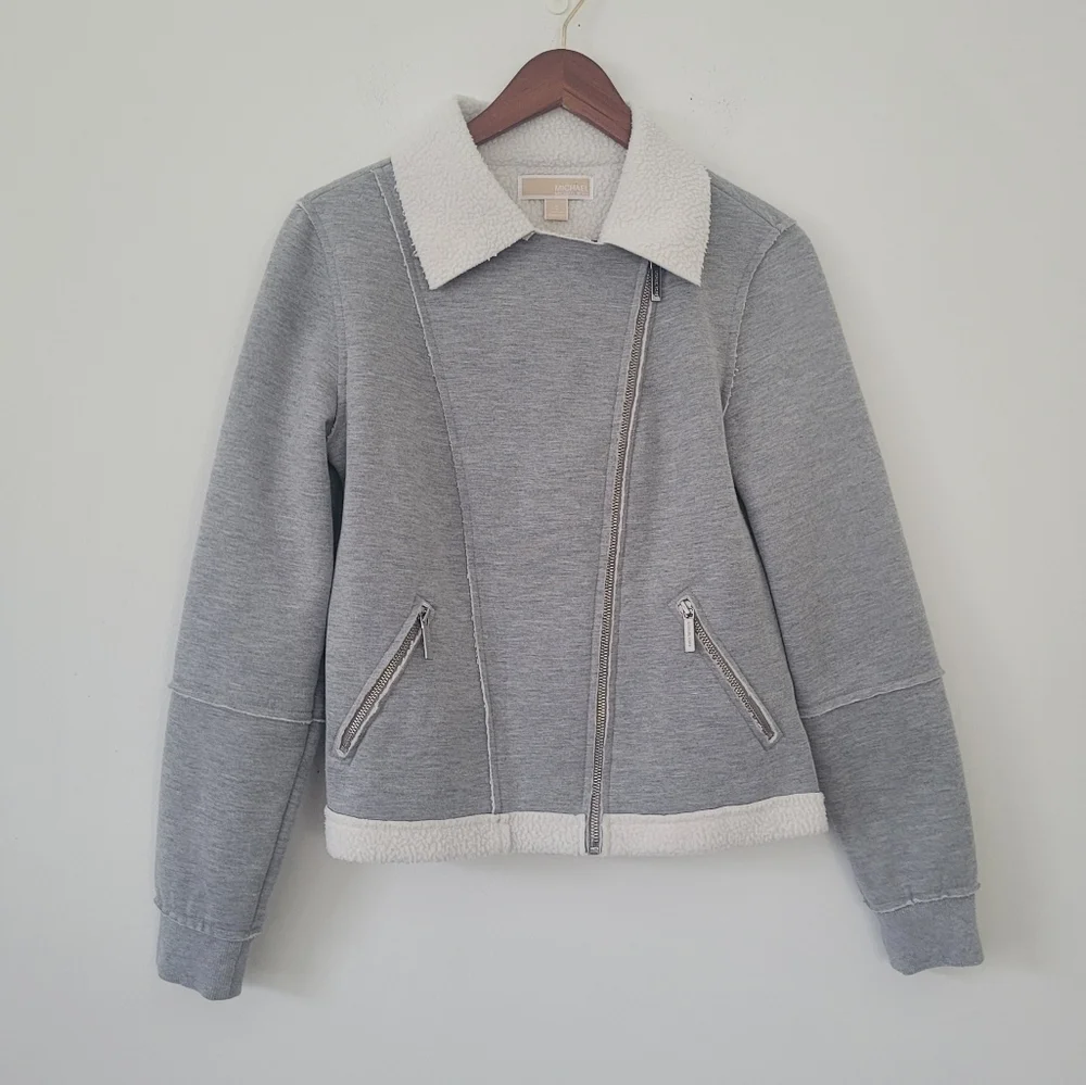 Michael Kors Faux Shearling Moto Inspired Asymmetrical Zipper Jacket Siz…